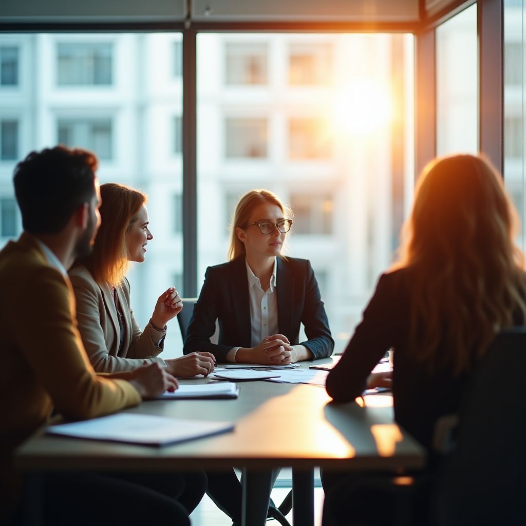 Consultores discutiendo estrategias